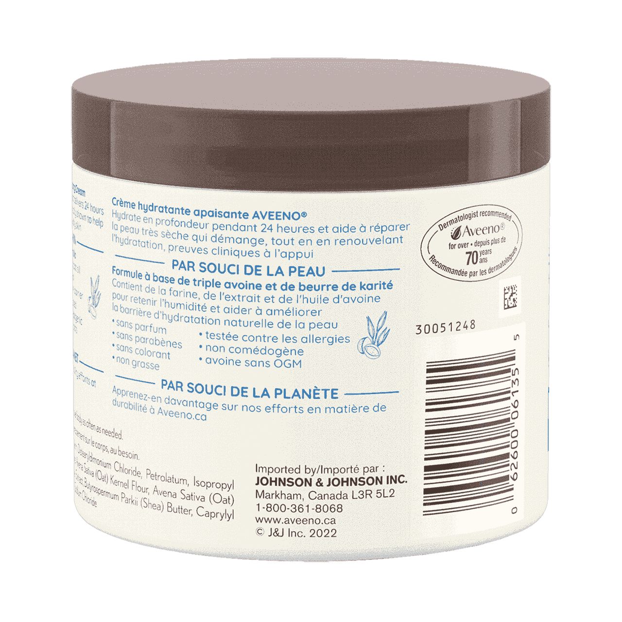 Panneau arrière du pot de la crème hydratante apaisante AVEENO®
