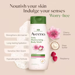 Aveeno® Daily Moisturizing Body Wash, Shea Butter Berry Scent, Sensitive Skin Scents - 3 Aveeno® Daily Moisturizing Shea Butter Berry Body Wash, nourishing your skin indulge your senses