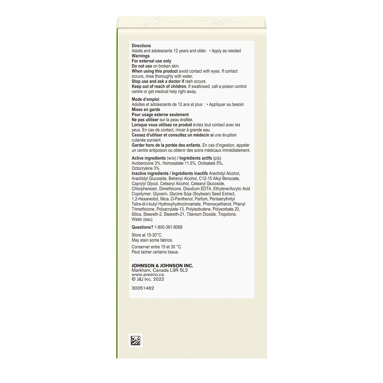 AVEENO® POSITIVELY RADIANT® Daily Moisturizer SPF 15, 120ml lotion, back label