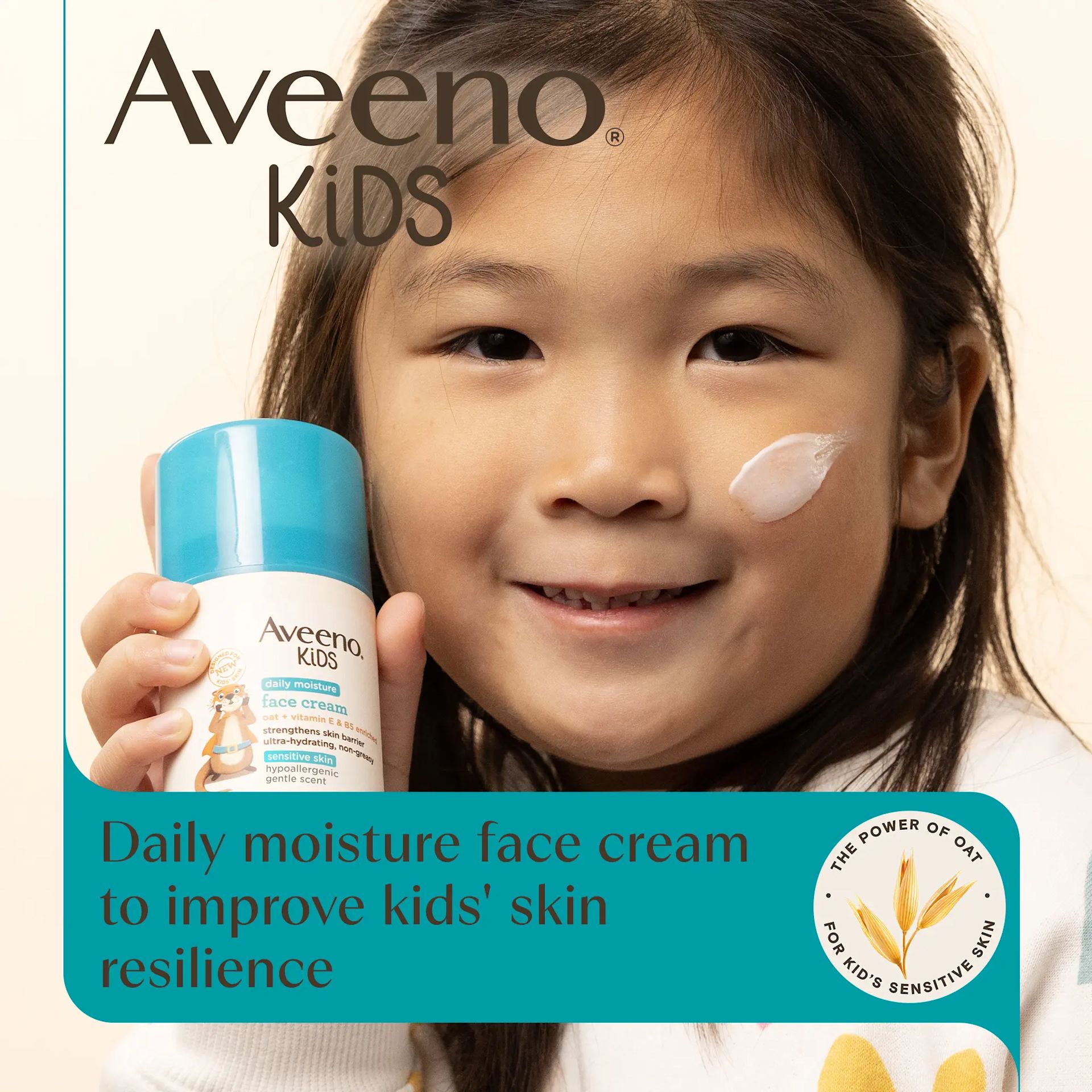 Aveeno® Kids, daily moisture face cream to improve kids' skin resilience