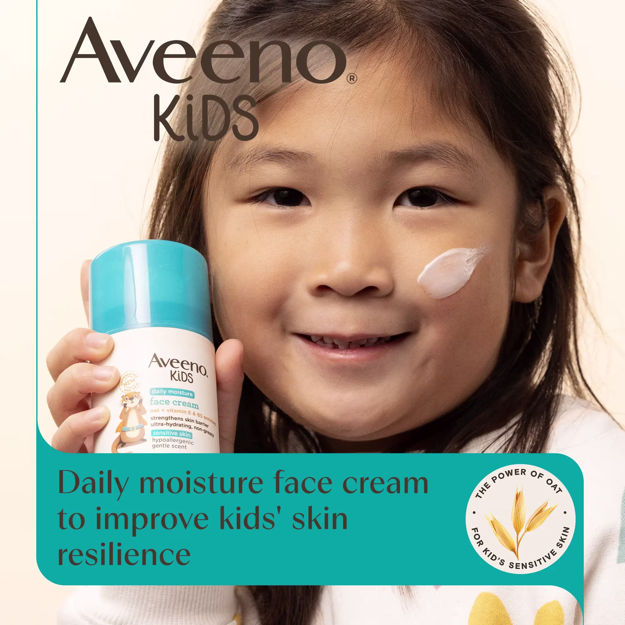 Aveeno® Kids, daily moisture face cream to improve kids' skin resilience