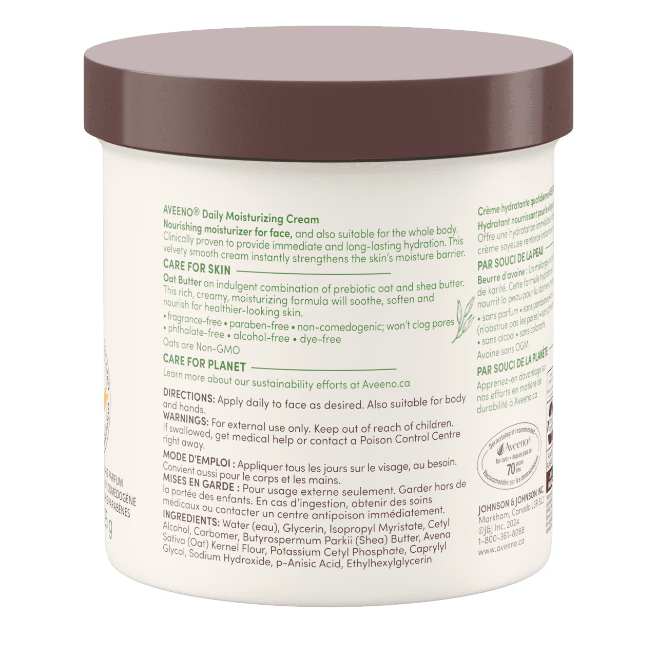 The back shot of AVEENO® Daily Moisturizing Cream for Dry & Sensitive Skin, jar, 425g