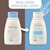 Ancien et nouvel emballage du flacon de 295 ml du nettoyant corporel AVEENO® Soin de l'eczéma, avec la mention "nouveau look"