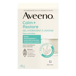 Panneau français de la boîte du gel hydratant à l'avoine AVEENO® Calm + Restore