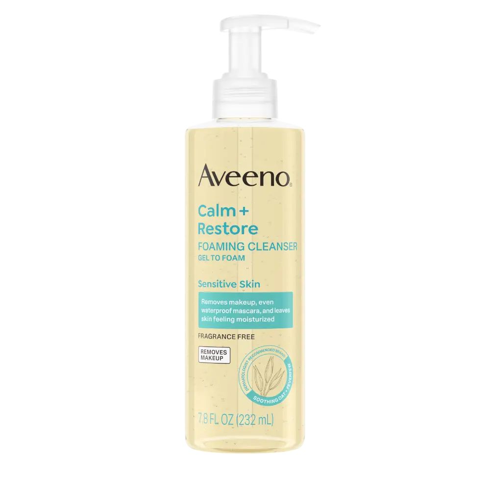Front pack shot of Calm + Restore Gentle Foaming Cleanser for Sensitive Skin 7.8oz