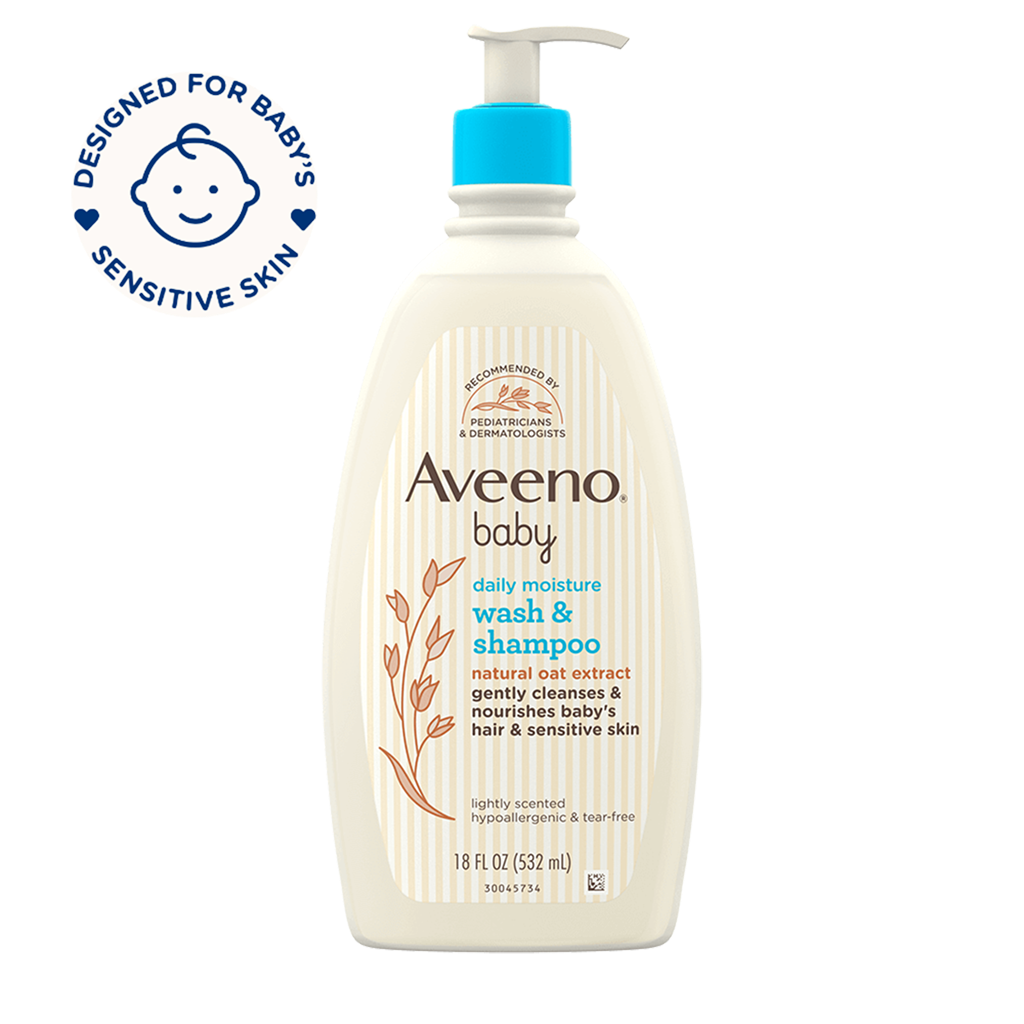 Aveeno® Baby Daily Moisture Wash & Shampoo with natural oat extract 18 fl oz bottle front shot