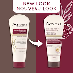 Ancien et nouvel emballage du tube de 208 ml de la crème de nuit Ultrasoins AVEENO®, avec la mention "nouveau look"