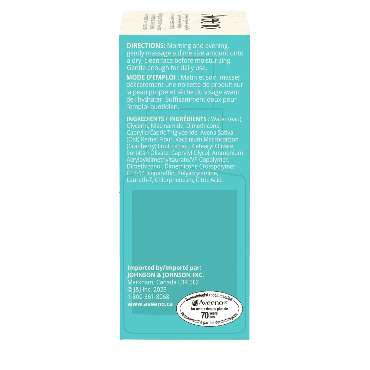 Back shot of AVEENO® Calm + Restore Age Renewal Serum