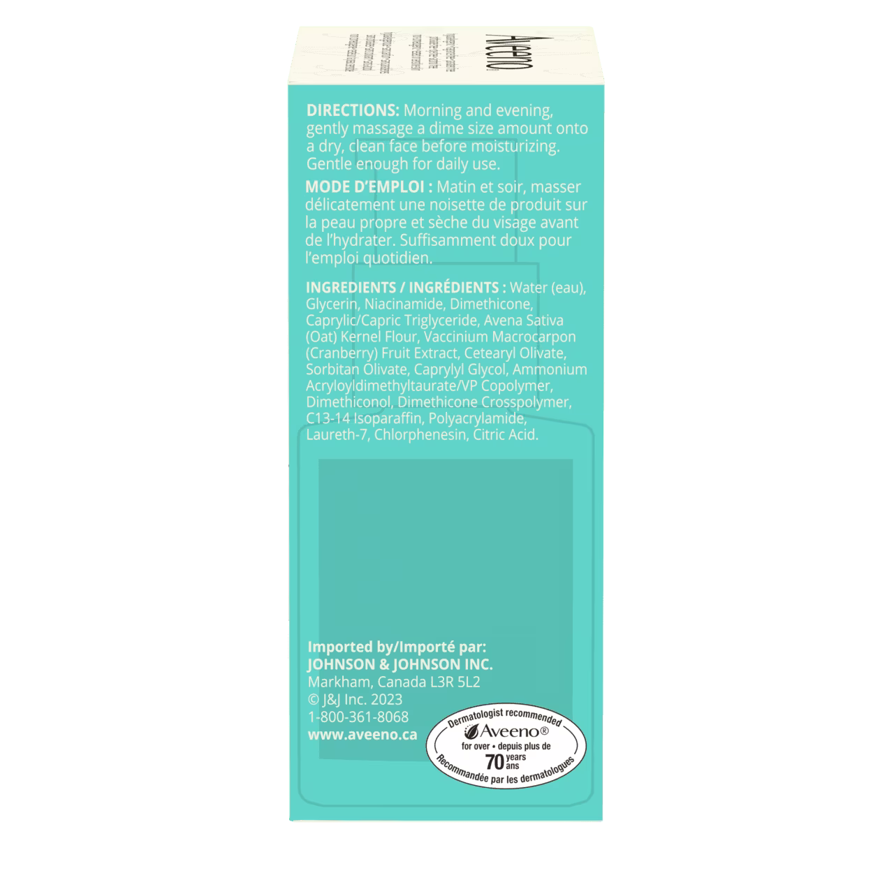 Panneau arrière du sérum régénérant antiâge Aveeno® Calm + Restore