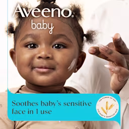 Aveeno® Baby, soothes baby’s sensitive face in 1 use