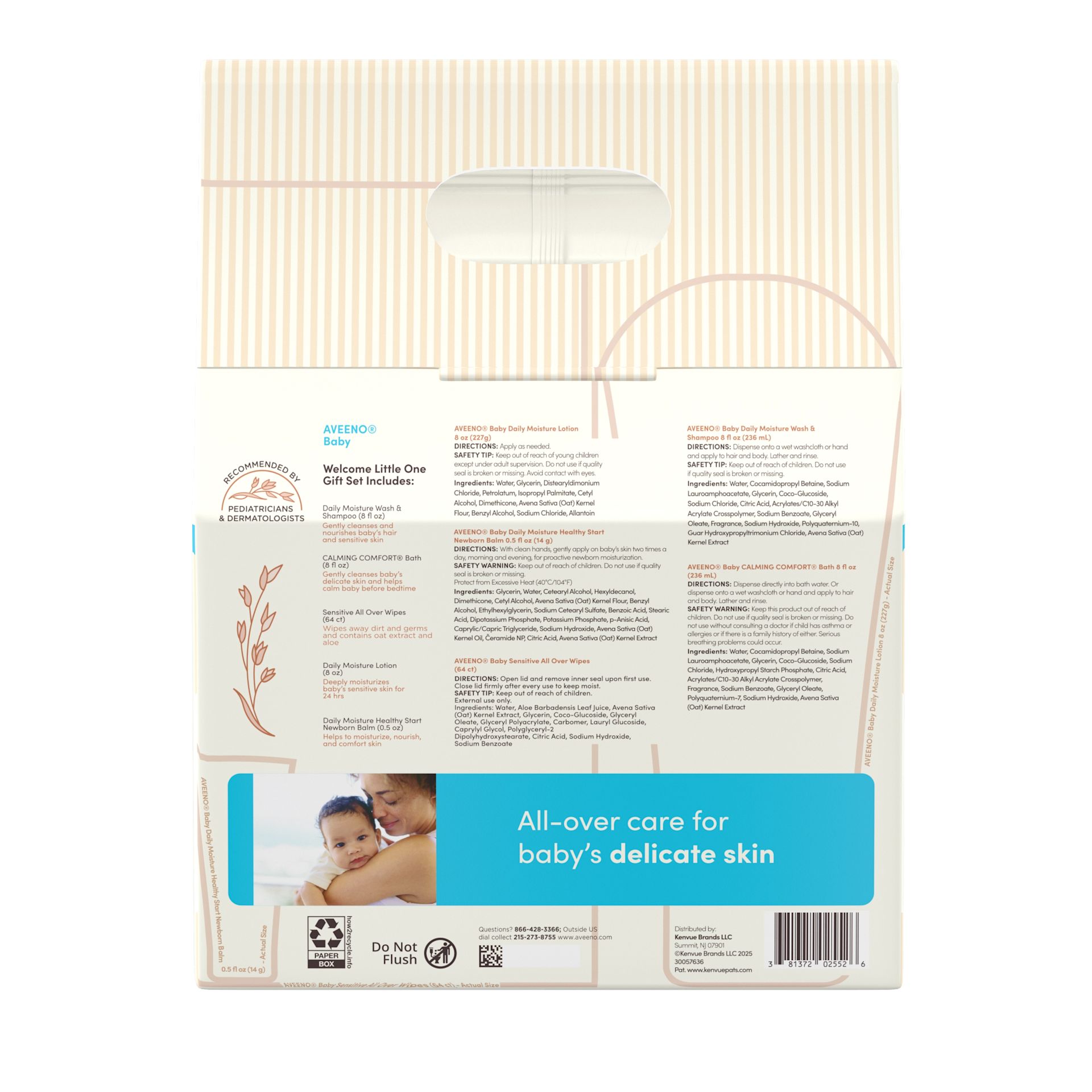 Back pack shot of Aveeno® Baby Welcome Little One Gift Basket Modern Gift Set