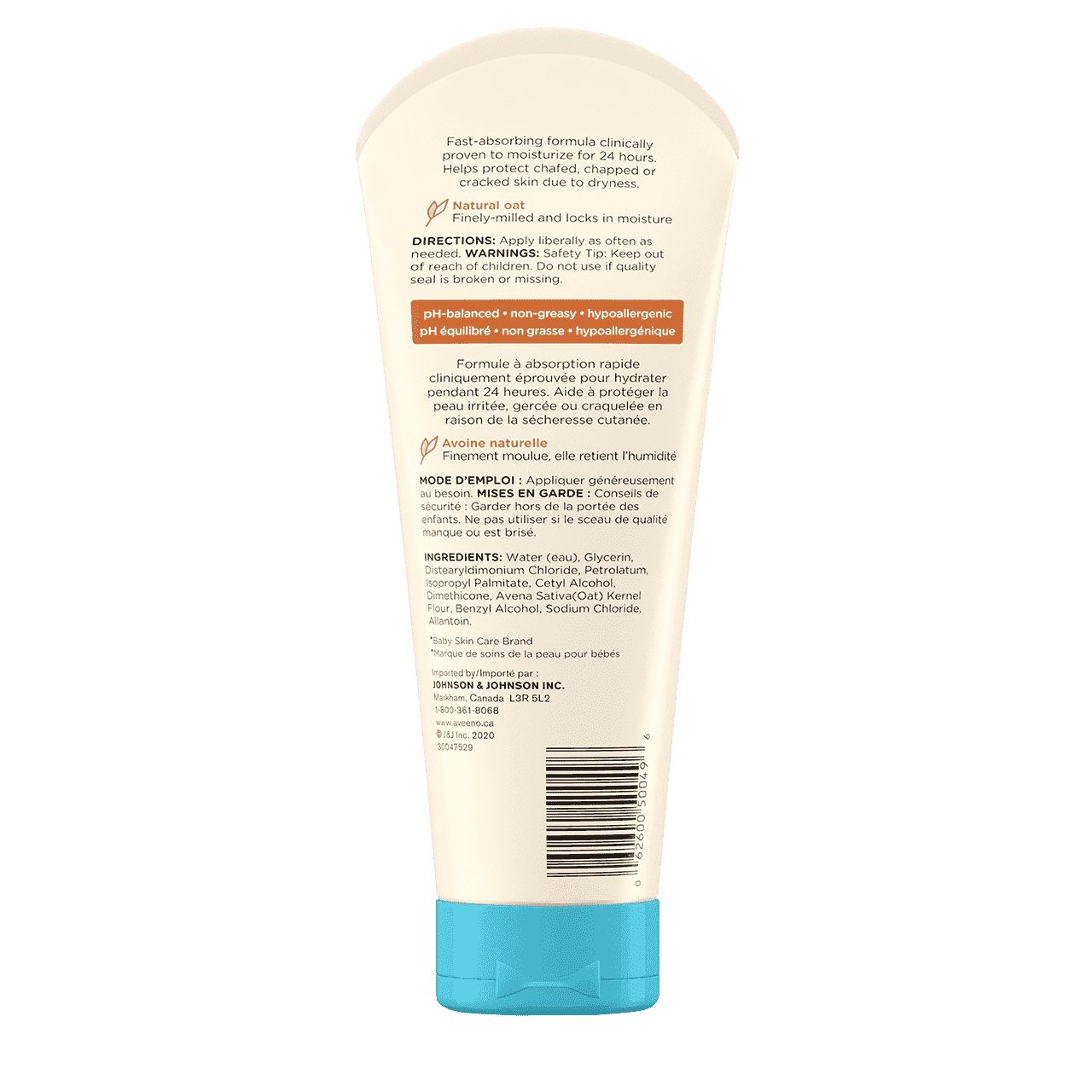 227ml bottle of Aveeno Baby Daily Lotion, back label