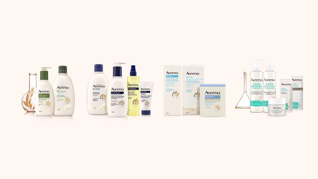Produkty Aveeno® – Péče o tělo & tvář s obsahem ovsa, pro suchou, citlivou pokožku