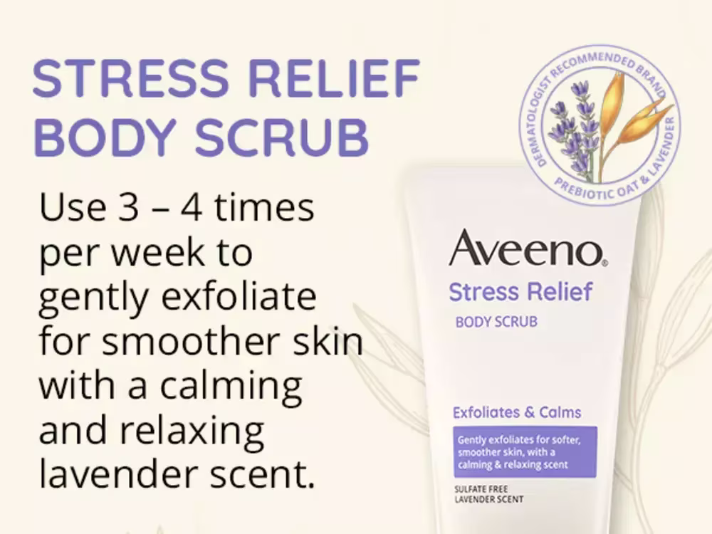 Aveeno Stress Relief Exfoliating Body Scrub, Lavender Carousel 1