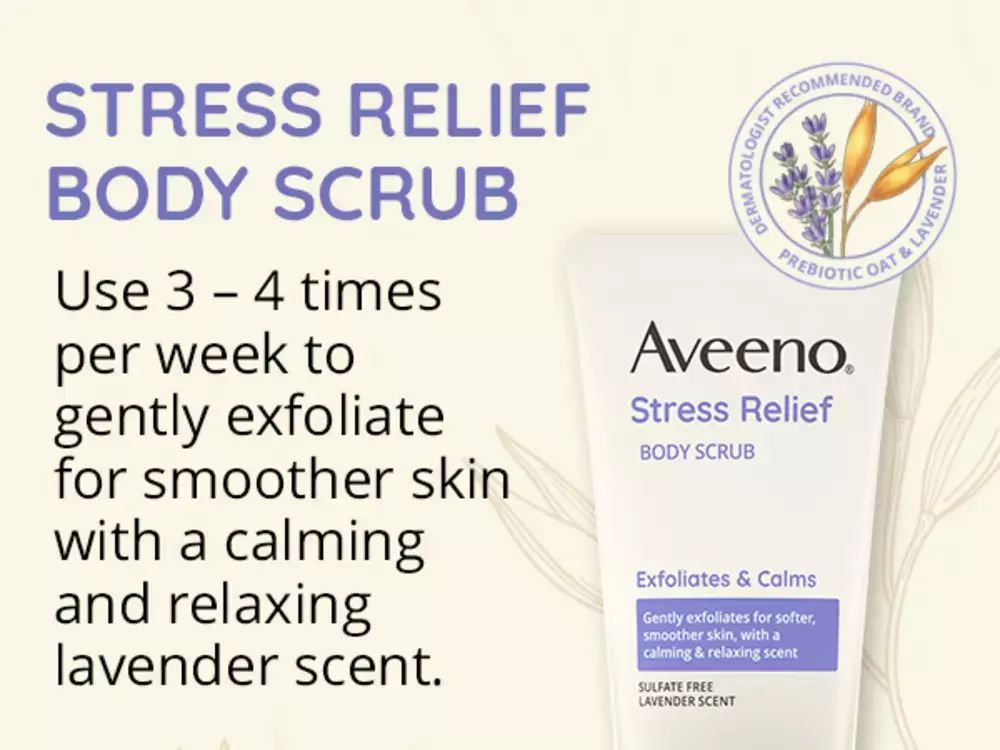 Aveeno Stress Relief Exfoliating Body Scrub, Lavender Carousel 1
