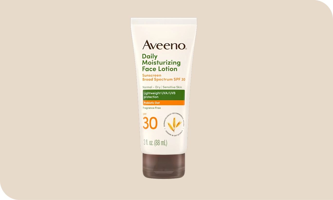 Card featuring Aveeno® Daily Moisturizing Lotion SPF 30 3oz