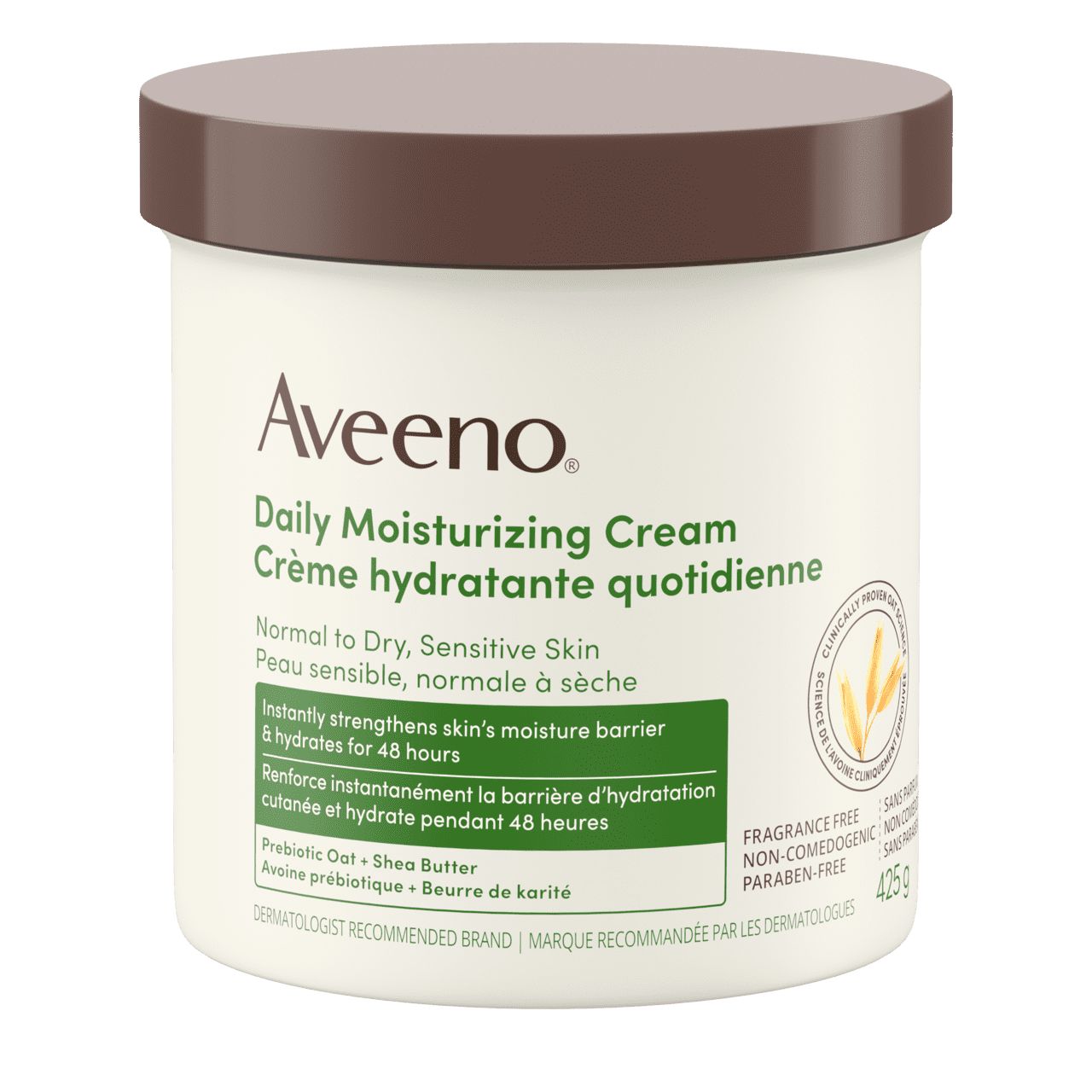 The front shot of AVEENO® Daily Moisturizing Cream for Dry & Sensitive Skin, jar, 425g