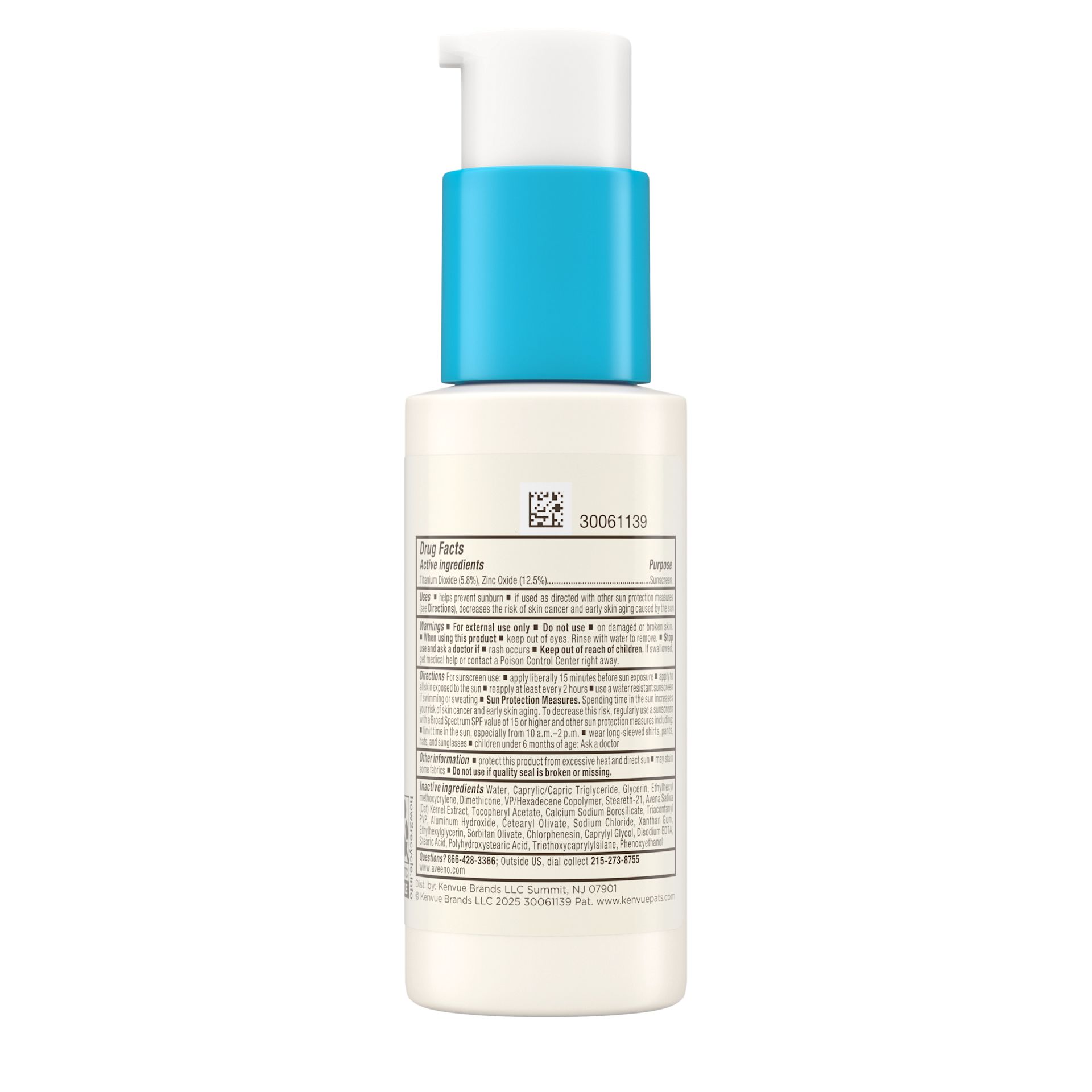 Back pack shot of Aveeno® Baby Daily Moisture Face Lotion & Mineral Sunscreen, SPF 30