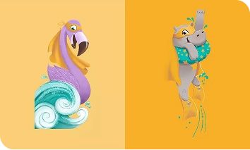 Illustration of Aveeno® Care Crew Member - Dot the Flamingo and Ray the Hippo