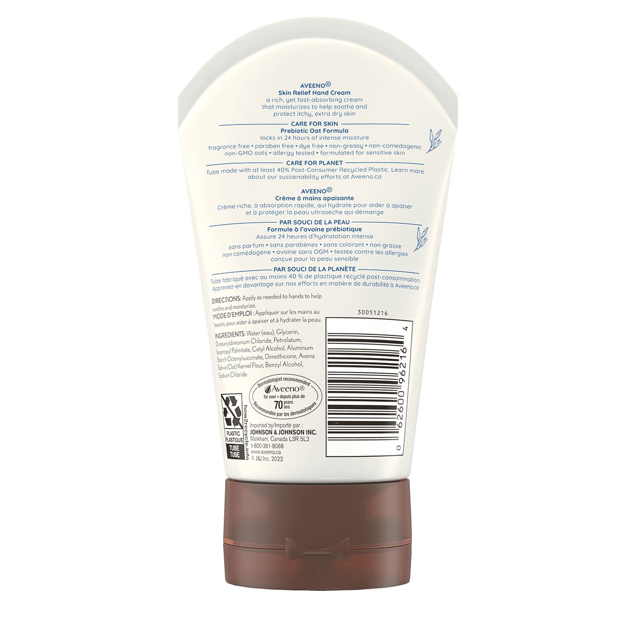 AVEENO® Skin Relief Hand Cream, Fragrance-free, 97ml squeeze tube, back label