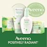 Aveeno® Positively Radiant product lineup displayed with seal Dermatologist Recommended Brand
