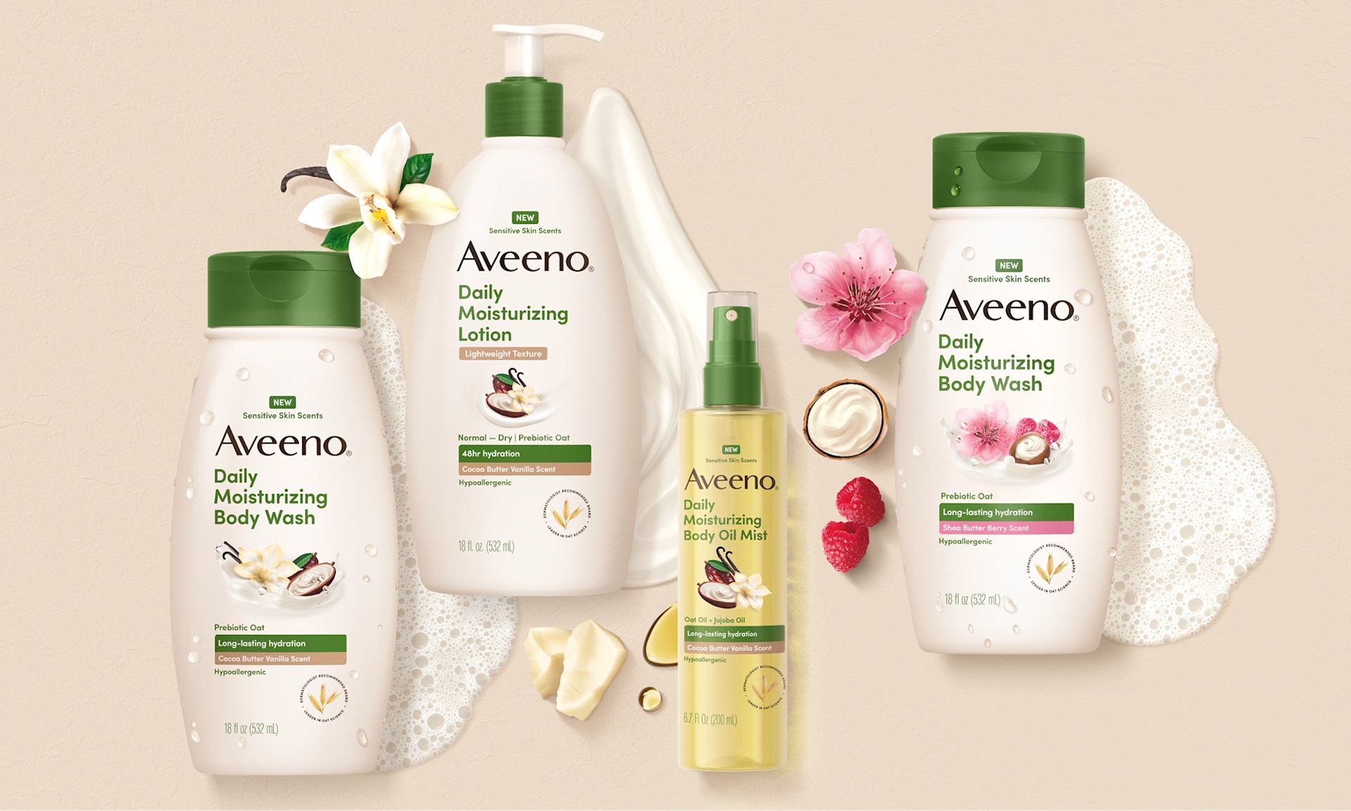 Aveeno® Sensitive Skin Scents Products Collection, Body Washes, Lotion and Oil Mist