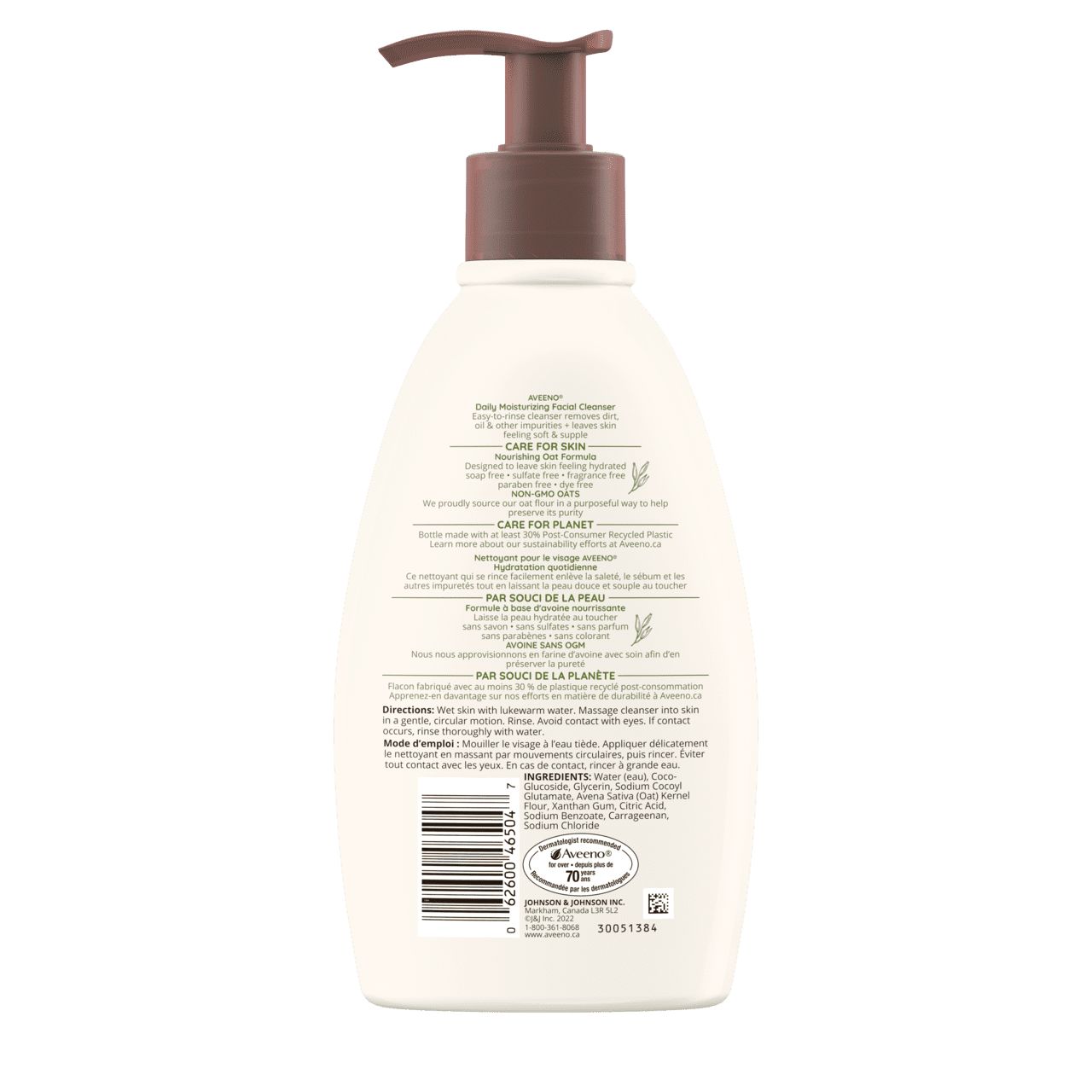 Arrière du Flacon de 354 ml de nettoyant pour le visage Hydratation quotidienne AVEENO®