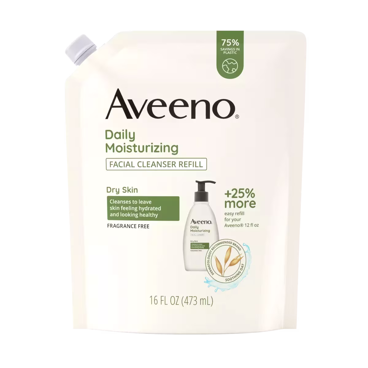 Front Shot of Aveeno® Daily Moisturizing Facial Cleanser Refill for Dry Skin 16oz Pack