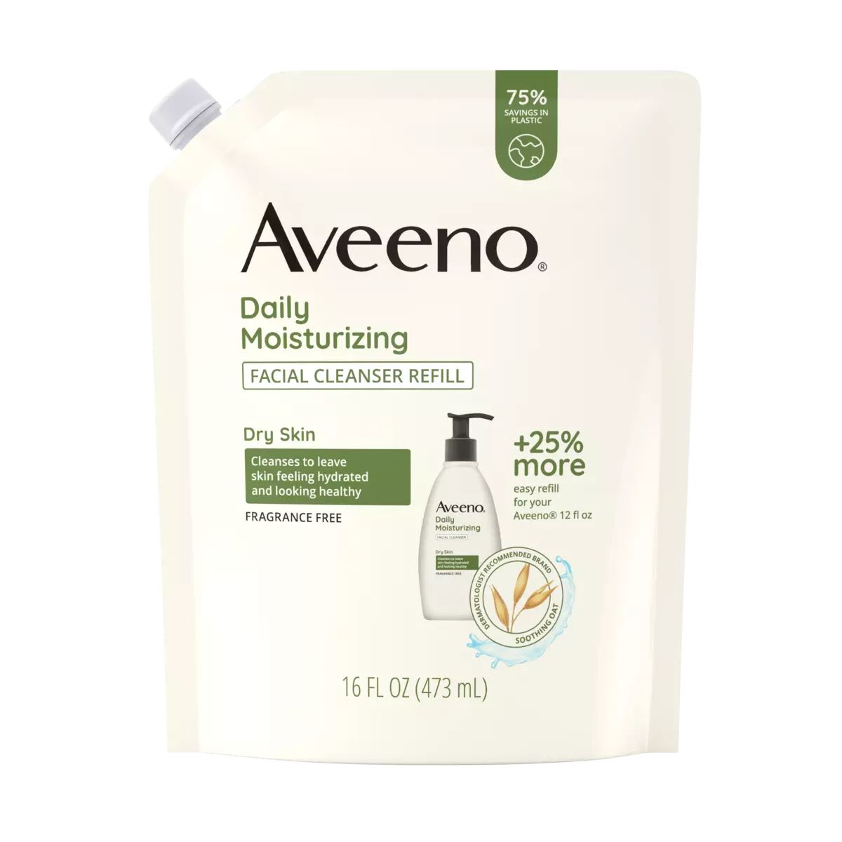 Front Shot of Aveeno® Daily Moisturizing Facial Cleanser Refill for Dry Skin 16oz Pack
