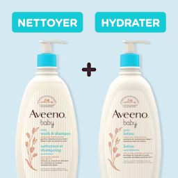 Flacons-pompe de 532 ml chacun du nettoyant et shampooing quotidien, et de la lotion quotidienne AVEENO® pour bébés