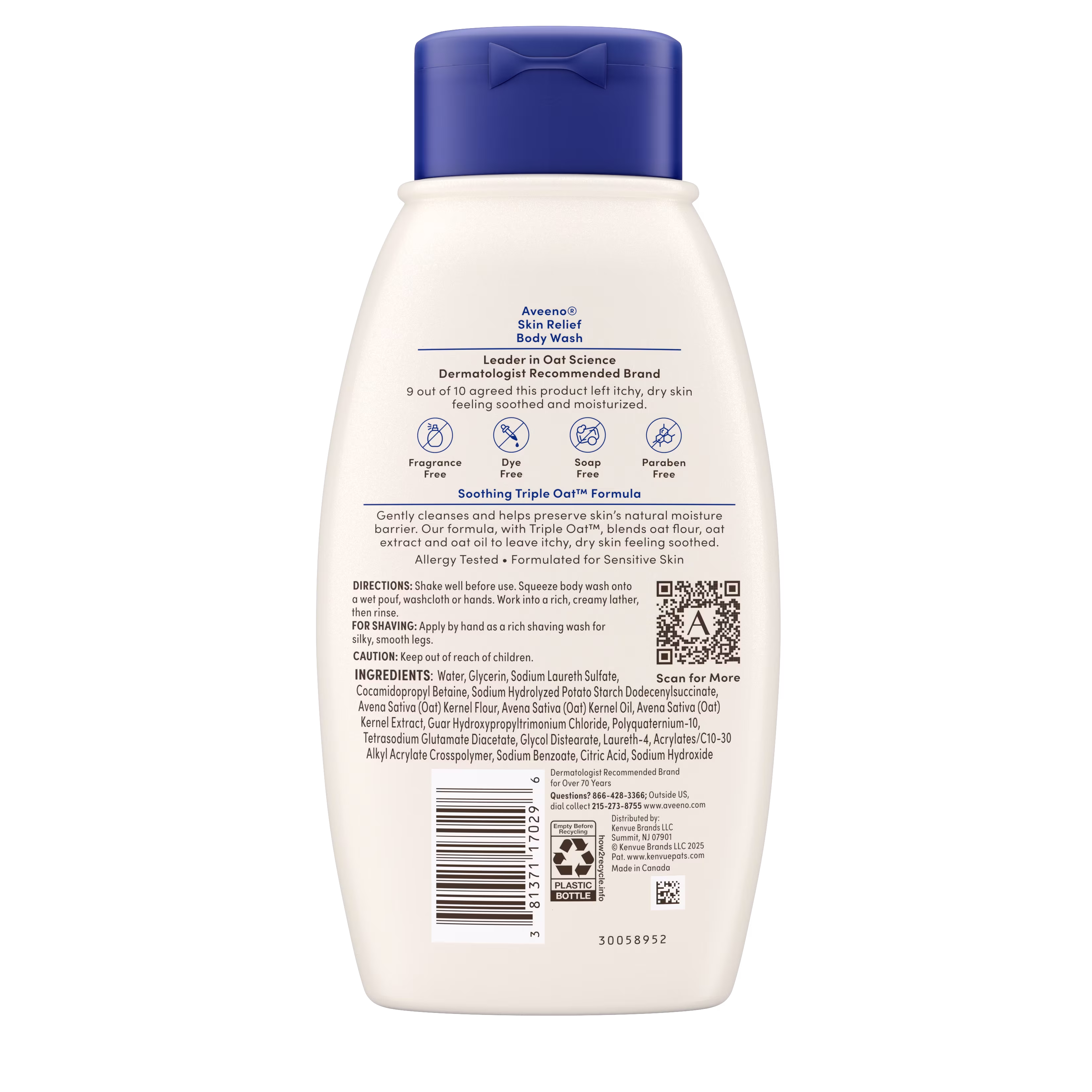 AVE USA US 381371170296 111702992 SR Body Wash Fragrance Free 12oz 00180 Back Pack shot of Skin Relief Fragrance-Free Body Wash for Sensitive 12oz