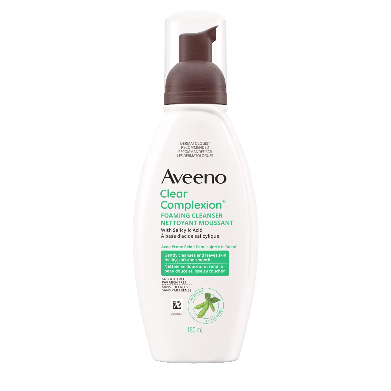 Panneau avant du flacon du nettoyant moussant AVEENO® Clear Complexion