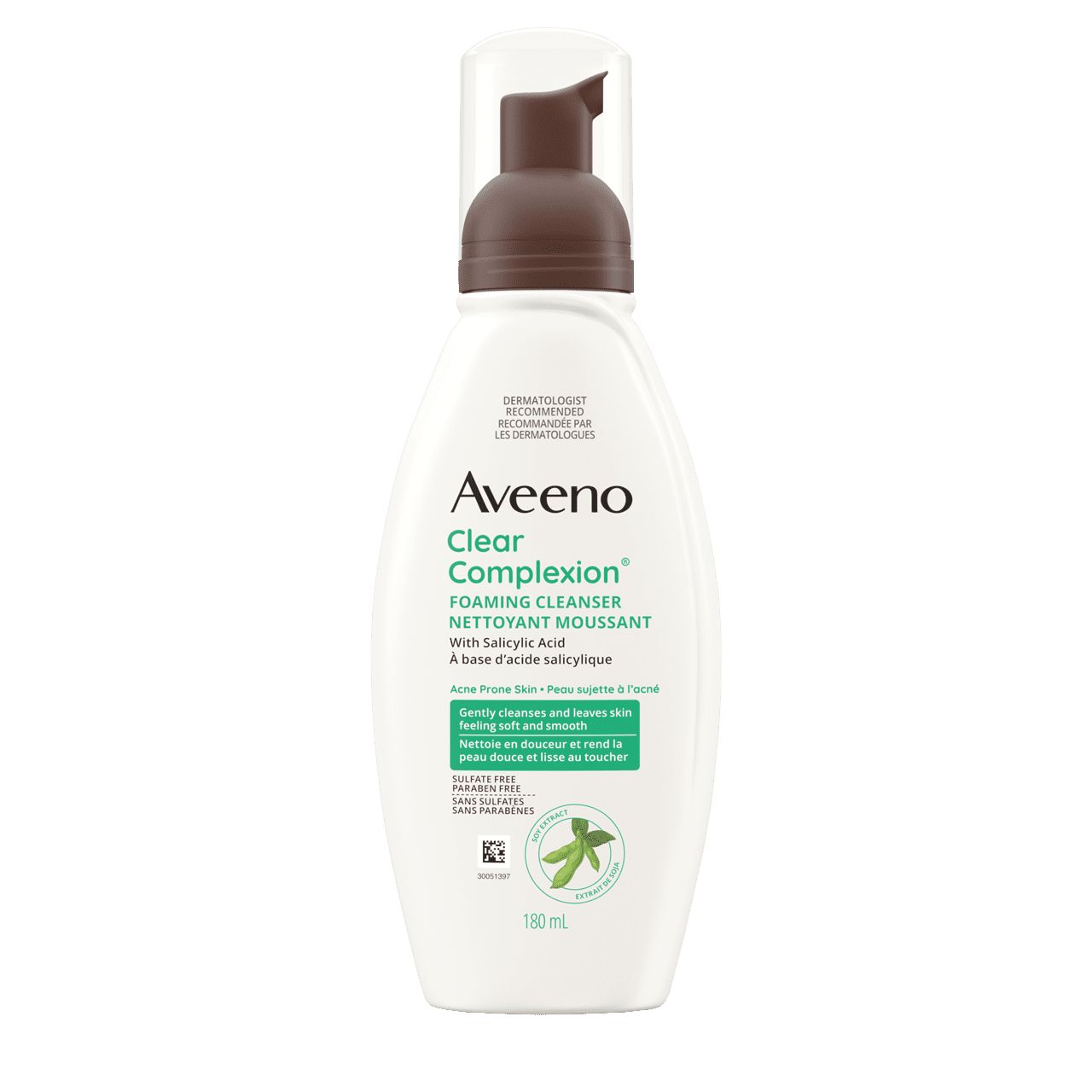 Panneau avant du flacon du nettoyant moussant AVEENO® Clear Complexion