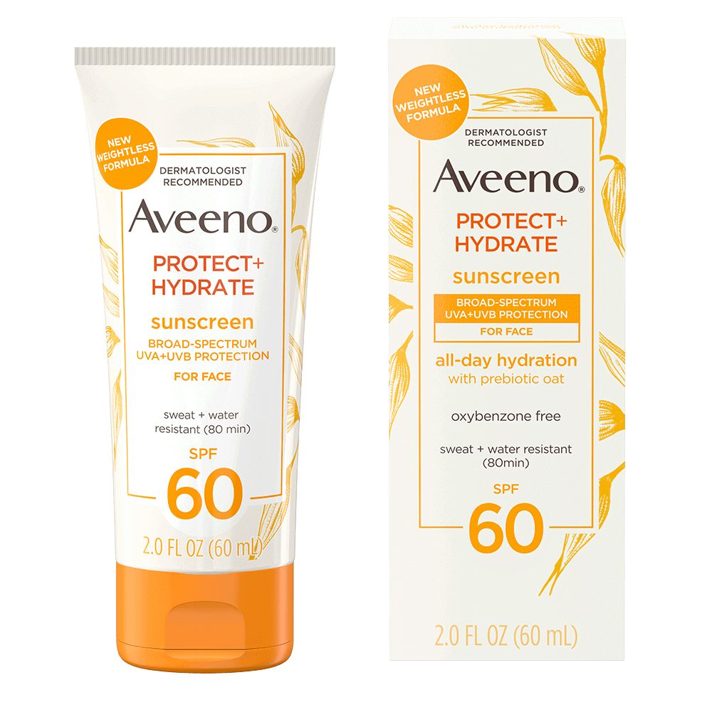 Pack shot of Aveeno® Protect + Hydrate Sunscreen Face Lotion Broad Spectrum SPF 60, 2 fl oz