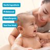 Woman smiling and bathing baby, text "gentle ingredients, Ph balanced, hypoallergenic, tear free wash