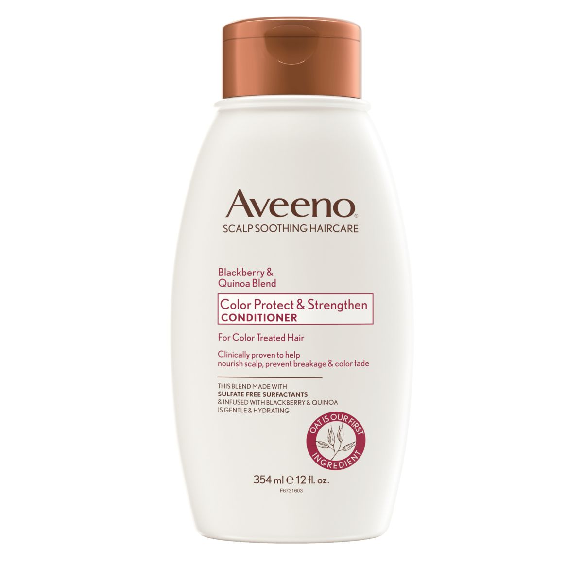 Front pack shot of Aveeno® Blackberry & Quinoa Blend Color Protect & Strengthen Conditioner