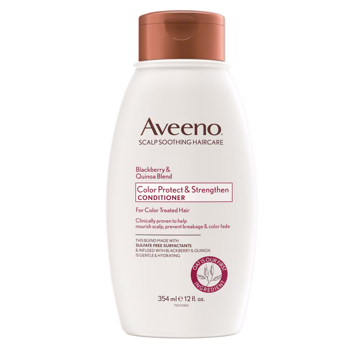 Front pack shot of Aveeno® Blackberry & Quinoa Blend Color Protect & Strengthen Conditioner