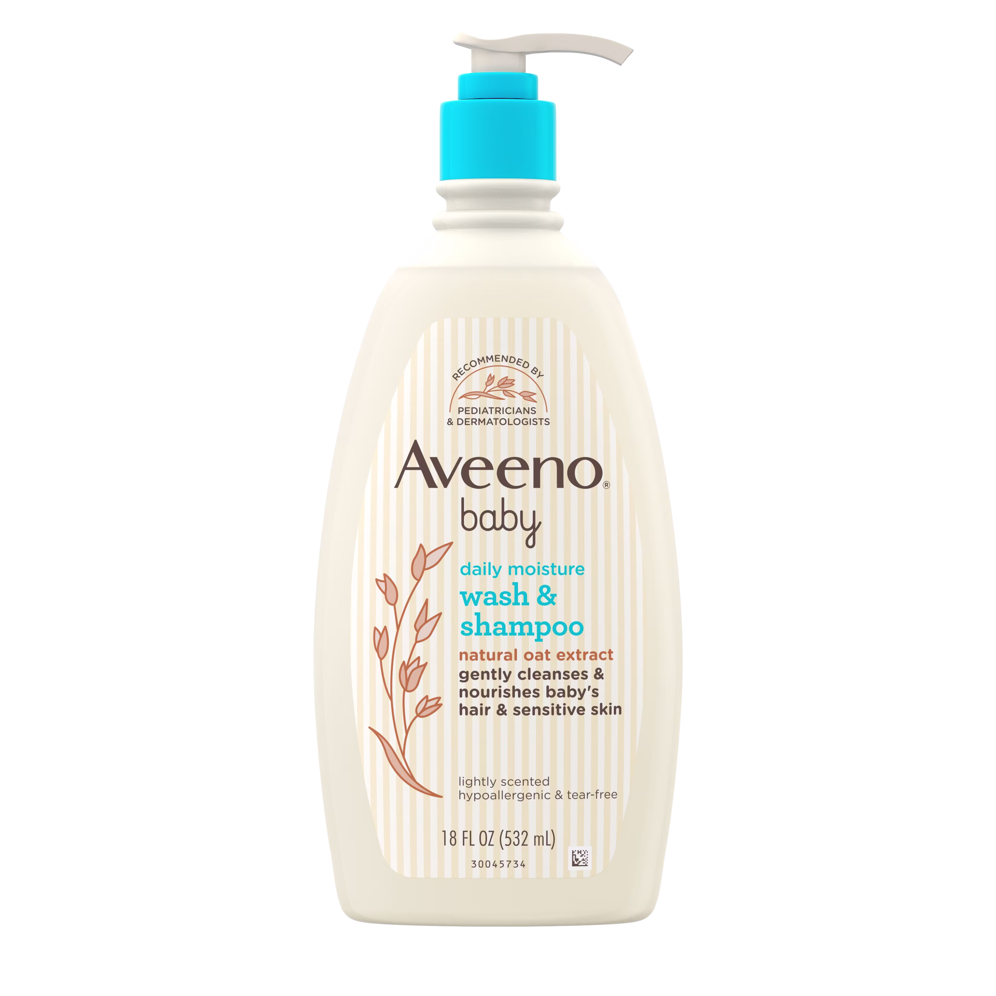 Front pack shot of Aveeno® Baby Daily Moisture Wash & Shampoo with Natural Oat Extract 18oz