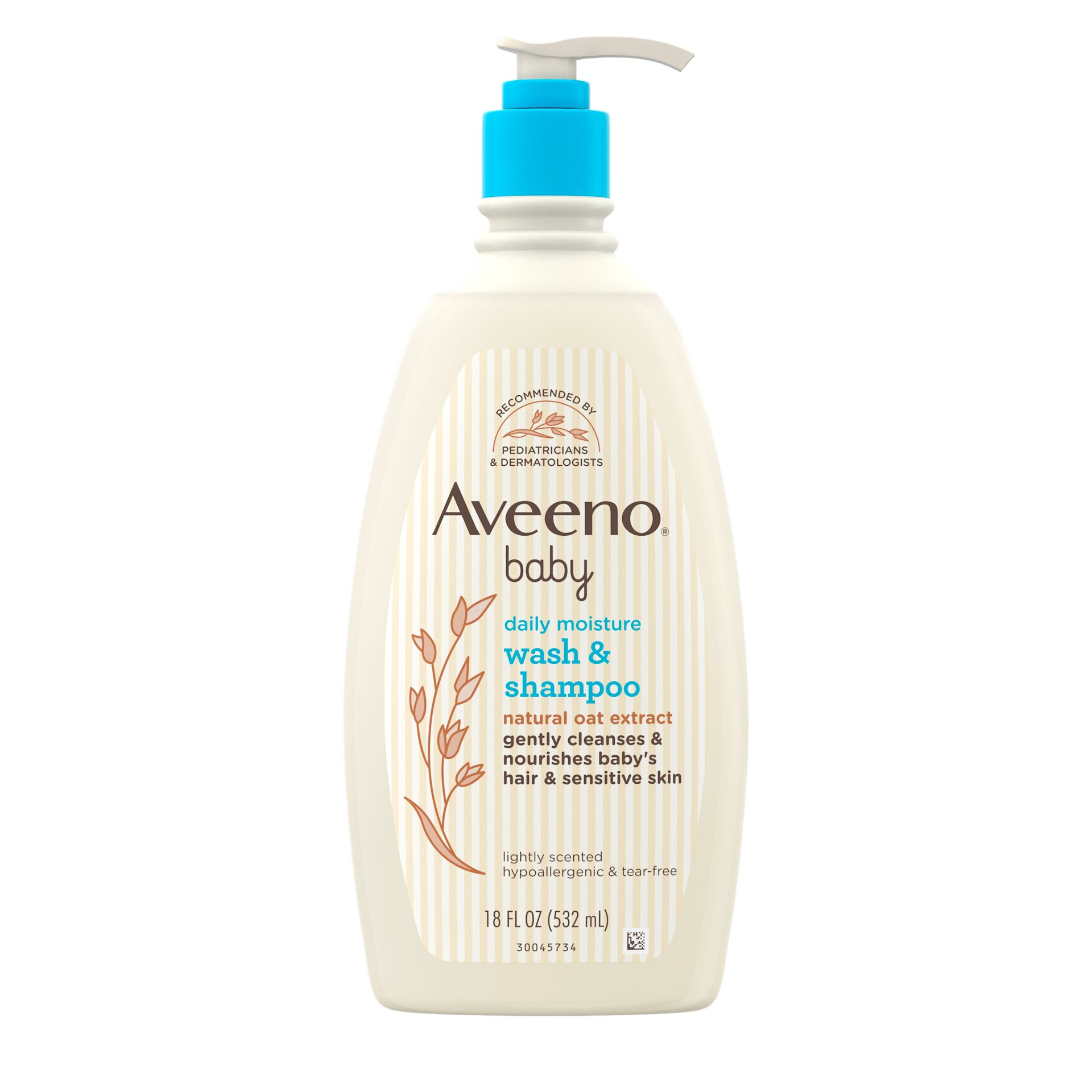 Front pack shot of Aveeno® Baby Daily Moisture Wash & Shampoo with Natural Oat Extract 18oz