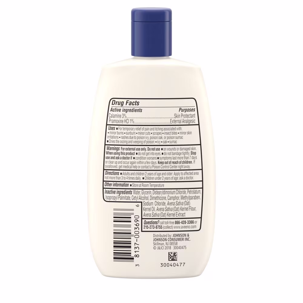 Back of pack shot of Aveeno® Anti-Itch Concentrated Lotion, 4 fl. oz