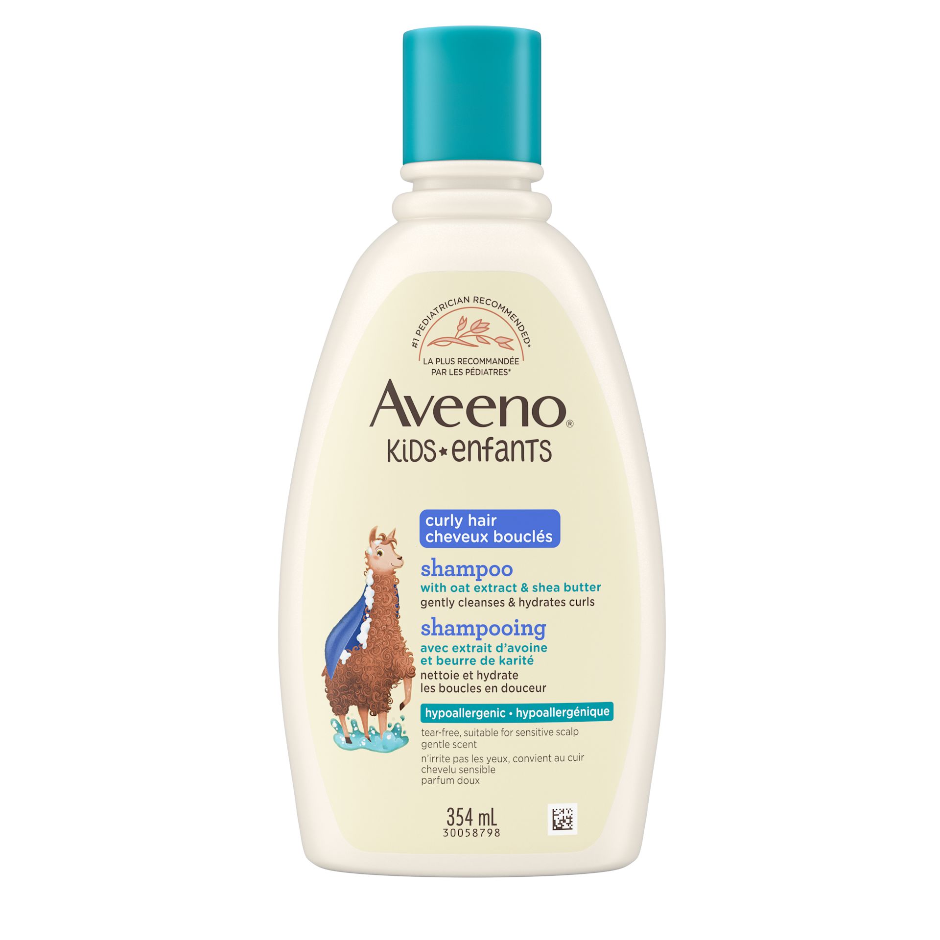 Vue de face du shampooing pour  cheveux bouclés AVEENO Kids flacon de 354 ml