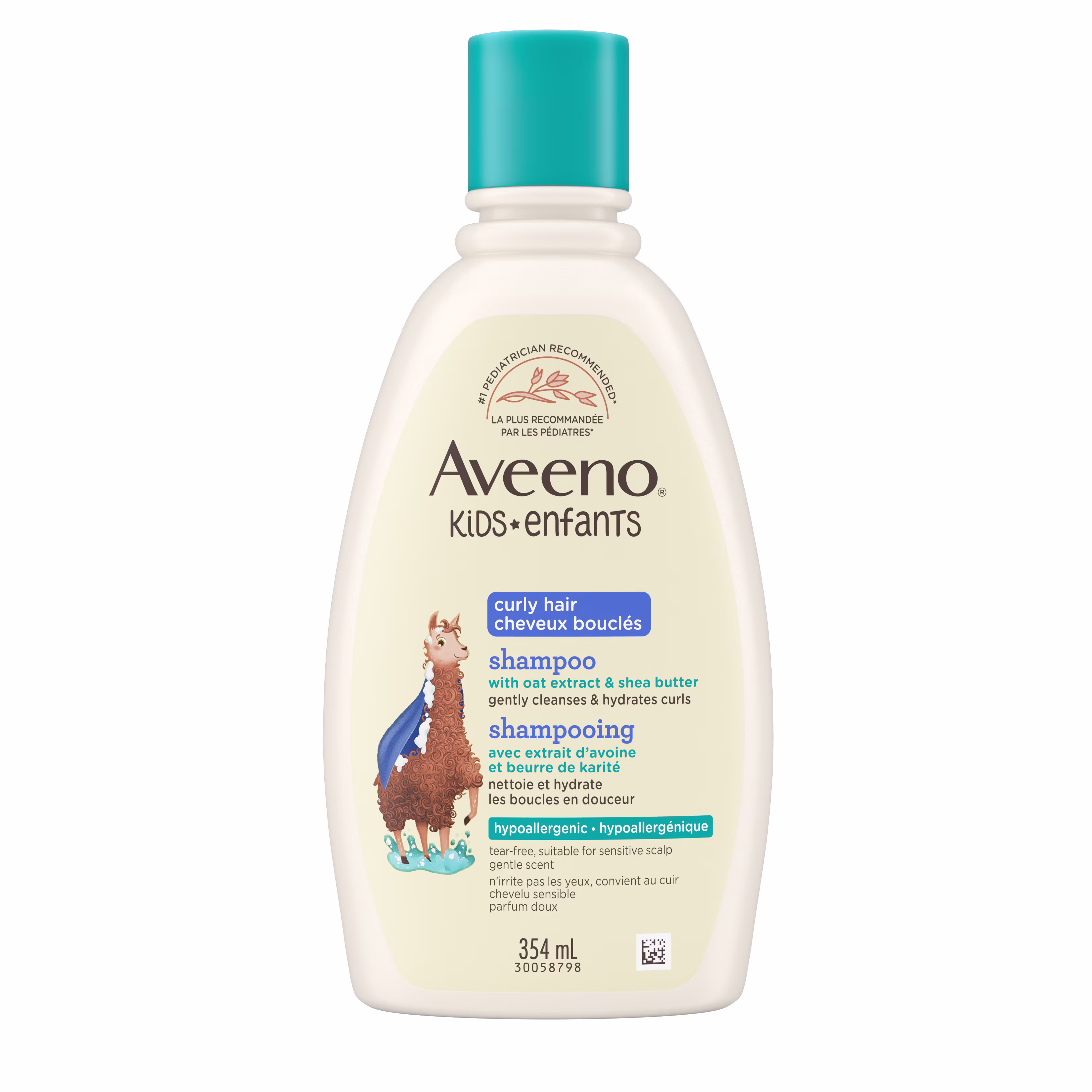 Vue de face du shampooing pour  cheveux bouclés AVEENO Kids flacon de 354 ml