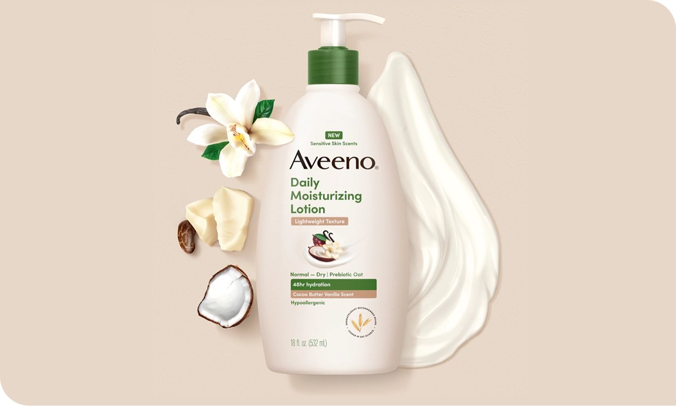 Image featuring Aveeno® Sensitive Skin Scents Daily Moisturizing Lotion Cocoa Butter Vanilla