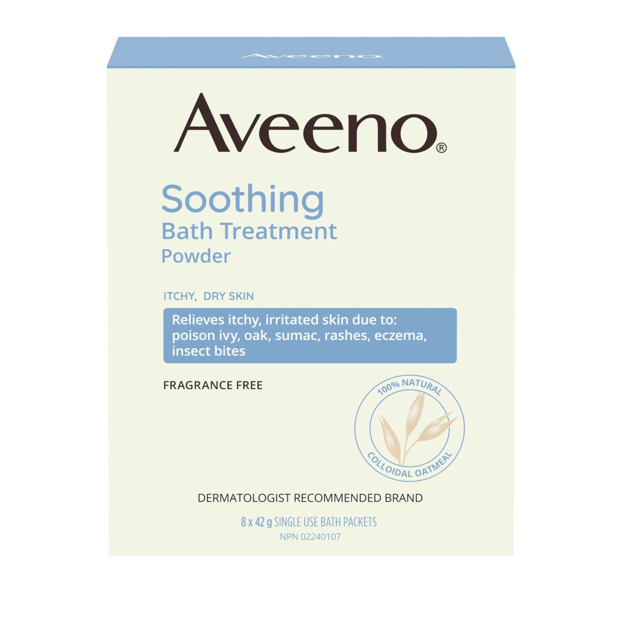 Panneau français de l'emballage du traitement apaisant pour le bain AVEENO®