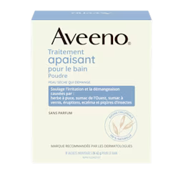 Panneau français de l'emballage du traitement apaisant pour le bain AVEENO®