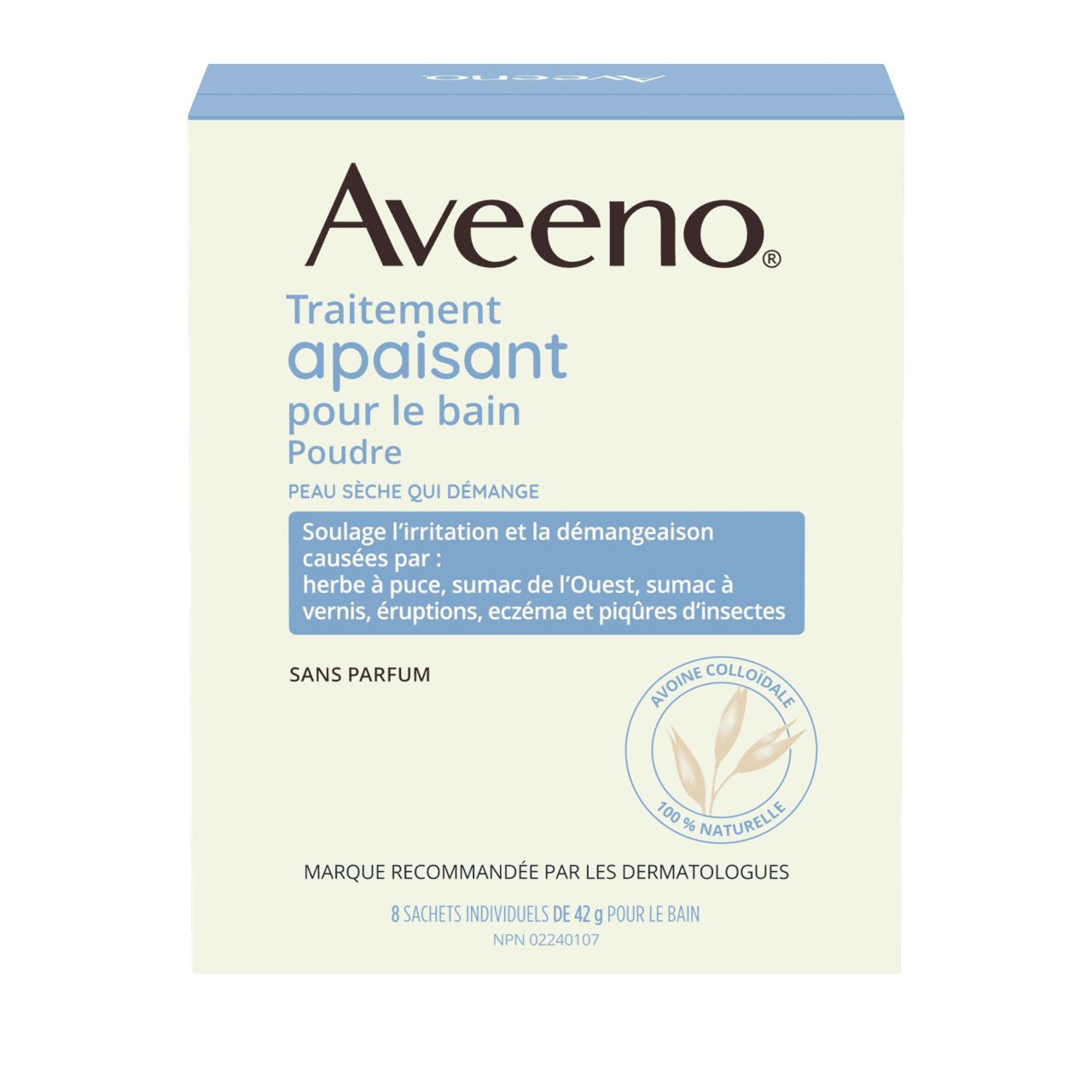 Panneau français de l'emballage du traitement apaisant pour le bain AVEENO®