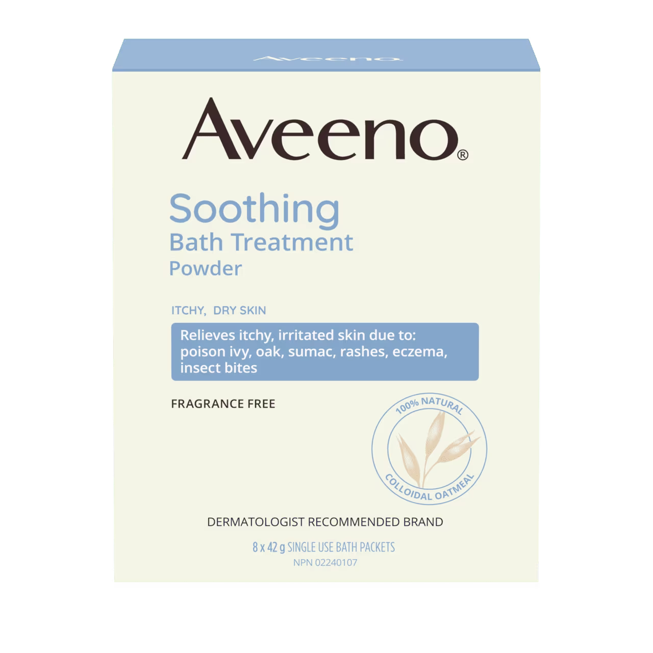 English side of packaging for AVEENO® Soothing Bath Treatment