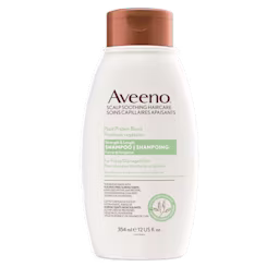 Front shot of AVEENO® Plant Protein Blend Strength & Length Hair Shampoo squeeze bottle, 354mL