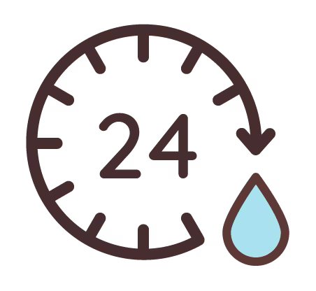 Up to 24 hours moisturization icon.