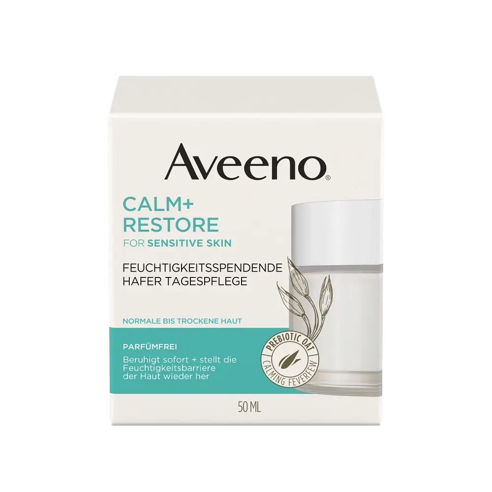 Aveeno® Calm + Restore™ Feuchtigkeitsspendende Hafer Tagespflege Verpackung Vorderseite